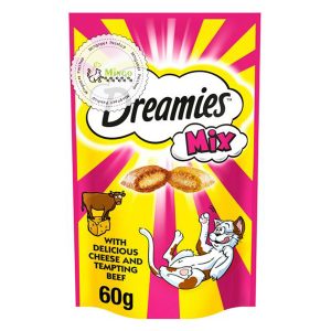غذای تشویقی گربه Dreamies Mix با طعم گوشت گاو و پنیر(60گرم)