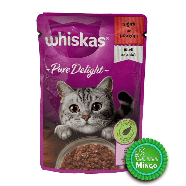 پوچ ویسکاس گوشت گاو در ژلاتین +1 پوردیلایت(85گرمی) | Whiskas Pouch Pure Delight Beef In Jelly+ 1(85 grams)