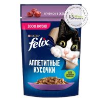 پوچ گربه فلیکس با طعم گوشت بره در ژله