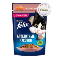 پوچ گربه فلیکس با طعم ماهی سالمون در ژله (وزن 75 گرم)