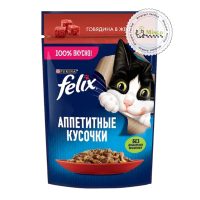 پوچ گربه فلیکس با طعم گوشت گاو در ژله