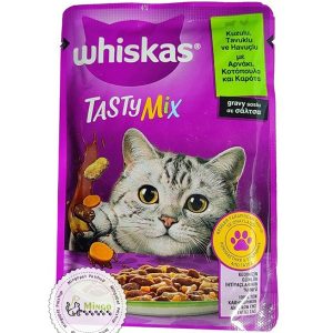 پوچ ویسکاس میکس گوشت بره و مرغ و هویج در سس گراوی (85گرمی) | Whiskas Pouch Mix Lamb &Chicken With Carrot In Gravy (85 Grams)