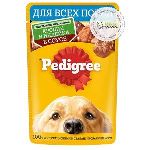 پوچ سگ پدیگری بالغ با طعم گوشت خرگوش و بوقلمون در سس (85 گرم)