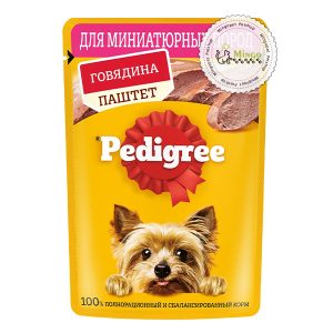 پوچ سگ مینیاتوری پدیگری با طعم گوشت گاو پته (85 گرم)